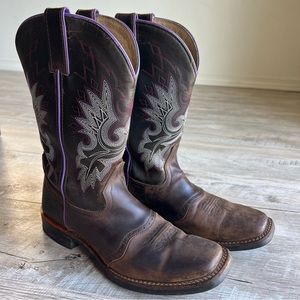 Double H Western Cowboy Leather Boots Purple & Brown